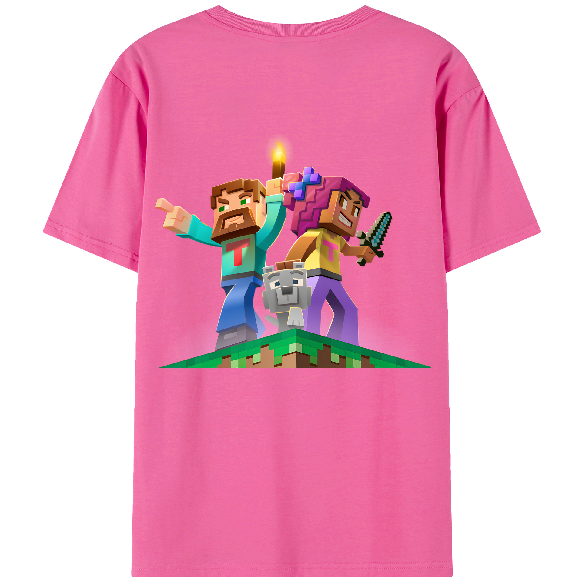 （画像用） マインクラフト ブロックの世界 Minecraft MC Block world レディース半袖Tシャツ(バックプリント)